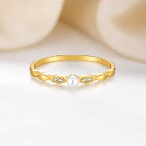 Vintage 925 Sterlingsilber Gold Vergoldet Muschelperle Ring Mit Zirkonia Olivenblatt Design Luxus Damen Hochzeit Schmuck
