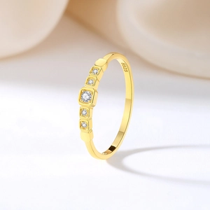 Elegant S925 sterling silver ring with geometric cubic zirconia squares on white backdrop