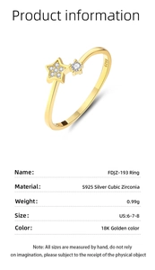 Macro shot of S925 sterling silver star ring with pavé zircons and 18K gold plating