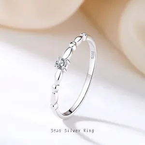 Anello Impilabile in Argento Sterling 925 da Donna Placcato Oro Bianco Fascia Geometrica Con Zirconia Tonda Gioielli