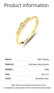 Macro detail of S925 silver ring with five square frames and cubic zirconia stones