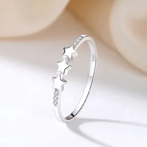 S925 Sterling Silver Star Stackable Ring For Women Dainty Triple Star Cubic Zirconia Inlaid Minimalist Finger Ring