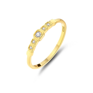S925 sterling silver gold plated ring with five square set white zircon stones