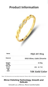 Macro detail of gold plated S925 silver twisted ring with specifications and US sizing