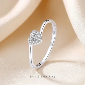 Heart Ring S925 Sterling Silver White Gold Plated Cubic Zirconia Stackable Minimalist Fashion Jewelry For Women Dating