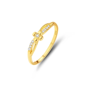 Elegant gold S925 sterling silver flower ring with micro-pave zircons for women