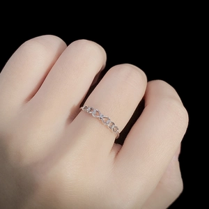 Minimalist S925 sterling silver bow knot ring with hollow heart chain design for women
