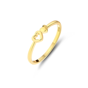 Elegant S925 sterling silver gold ring featuring a double heart design in a minimal style