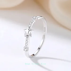 Bague Étoile en Argent Sterling S925 Délicate Zircone Cubique Minimaliste Anneau pour Femmes Filles Bijoux Cadeau de Niche
