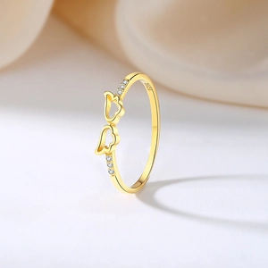 S925 sterling silver gold angel wings ring with zircon micro-pave in a minimalist style