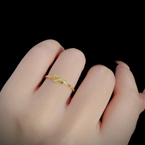 Minimalist S925 sterling silver ring with double heart design in polished gold finish