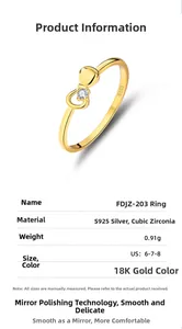 Detail view of 18K gold plated S925 silver bow ring with zircon and size specifications