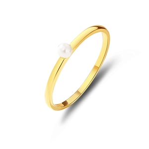 Minimalist S925 sterling silver ring with a white pearl on a slender gold band