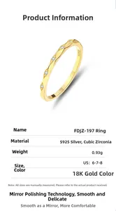 Detail showing wave-pattern S925 silver ring with 18K gold plating and micro-inlaid zircons