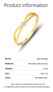 Detailed view of S925 sterling silver ring with 18K gold finish and cubic zirconia