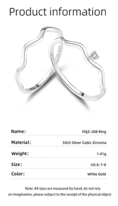 Détail des bagues en argent S925 en forme de vague avec finition polie et incrustation de zircon