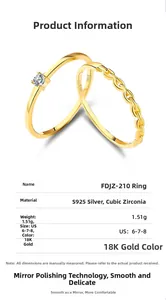 Detail of 18K gold plated S925 silver rings with cubic zirconia inlay and twisted band