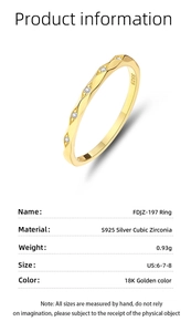 Detailed view of the wavy S925 silver ring with five cubic zirconia and 18K gold plating
