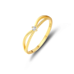 Minimalist S925 sterling silver crossover ring with twisted band and clear gemstone