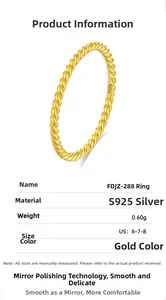 Detail specifications of S925 sterling silver twisted rope ring in gold finish