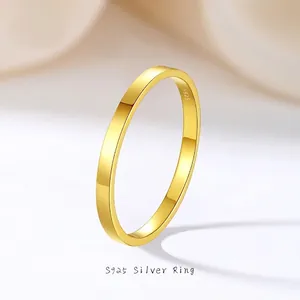 Minimalist 925 Sterling Silver Band Ring High Polish Stackable Smooth Thin Plain Finger Ring For Women Daily Fine Jewelry