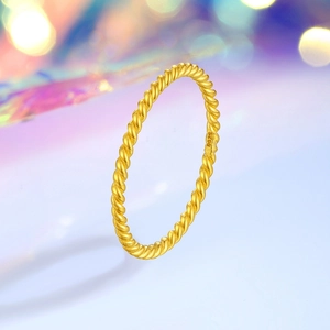 Elegant S925 sterling silver gold twisted rope ring with textured woven design