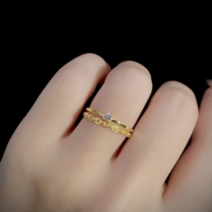 Elegant gold S925 sterling silver stacked ring featuring a chain band and zircon stone