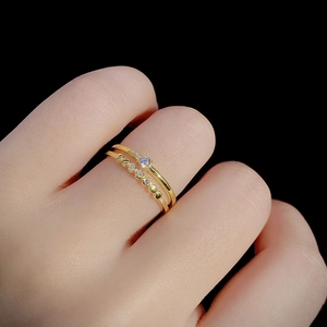 Bagues empilables en argent S925 pour femmes avec zircons fins sertis dorés chic