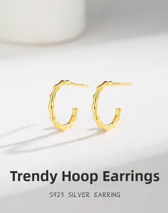 Detailed view of S925 sterling silver bamboo joint stud earrings with gold plating