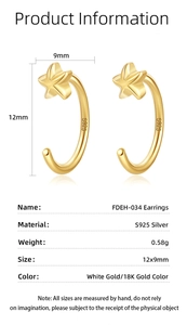 Detail view of gold star hoop earrings in S925 silver with 12x9mm size measurements