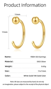 Detailed size and material guide for S925 sterling silver C-shaped ball stud earrings