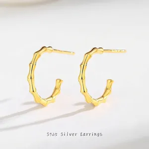 925 Sterling Silver Bamboo Joint Hoop Earrings Minimalist Fashion Design Small Stud Earrings For Women Elegant Jewelry