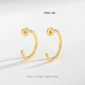 925 Sterling Silver C Shaped Stud Earrings For Women Minimalist Metal Ball Geometric Hoop Earrings Minimalist Fashion Jewelry