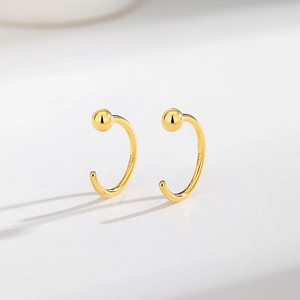 Minimalist S925 sterling silver C-shaped ball stud earrings in polished gold finish