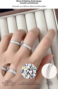 Macro detail of S925 silver rings with cubic zirconia and feather texture polish