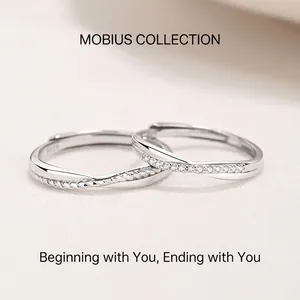 S925 Sterling Silver Mobius Strip Rings Geometric Resizable Open Finger Ring With Zirconia For Men Women Wedding Jewelry Gift