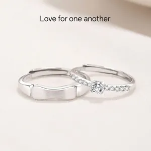 Bagues de Couple Réglables en Argent Sterling S925 pour Hommes Femmes Minimaliste Incrusté de Zirconia Bague de Luxe Bijoux de Mode Cadeau de Saint Valentin