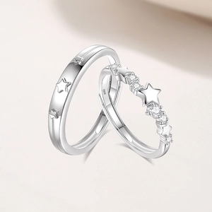 S925 sterling silver couple rings with meteor star relief and sparkling zircons