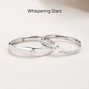925 Sterlingsilber Stern Paar Ringe Für Herren Damen Verstellbare Offene Strass Verlobungsring Set Mode Schmuck Geschenk