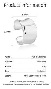 Macro detail of S925 silver ear cuff showing 9.5x5.8mm size dimensions and specifications