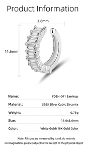 Détails du ear cuff en argent S925 en forme de C avec zirconiums et ses dimensions