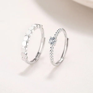 Minimalist S925 sterling silver open rings set with a solitaire stone and bead design