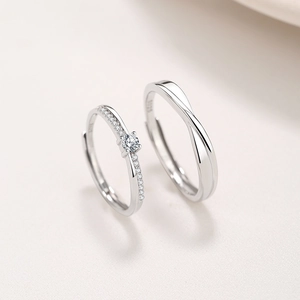 Adjustable Mobius pair rings in S925 silver with sparkling cubic zirconia accents