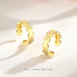 Manchette d'Oreille Minimaliste en Argent Sterling 925 Géométrique Forme de C Boucles d'Oreilles à Clip Bijoux Femme