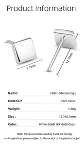 Detailed specs of S925 silver square sugar earrings with 5.1mm width and 12.7mm pin length