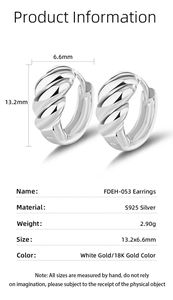 Détail de boucles d'oreilles torsadées en argent S925 avec dimensions 13,2x6,6 mm