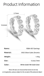 Technical dimensions and specifications for S925 silver CZ hoop earrings featuring 12.6mm height