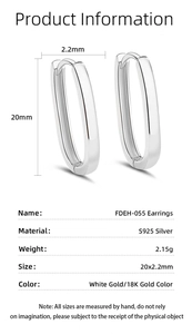 Detailed product card showing S925 silver U-shape earring dimensions and specifications