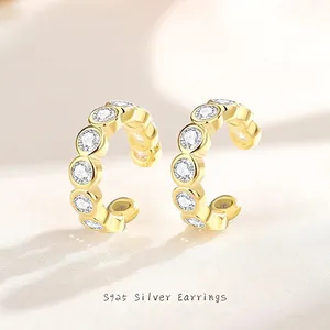 Ear Cuff en Argent Sterling S925 Forme de C Avec Zircone Cubique Boucles d'Oreilles Sans Perçage Bijoux Minimalistes Femme