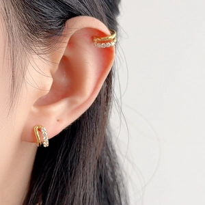 Minimalist S925 silver double layer gold ear cuff set with pavé cubic zirconia